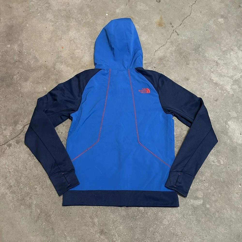 North Face Soft Shell Kilowatt Hooded Full Zip Jacket Blue Outdoors Hiking Small